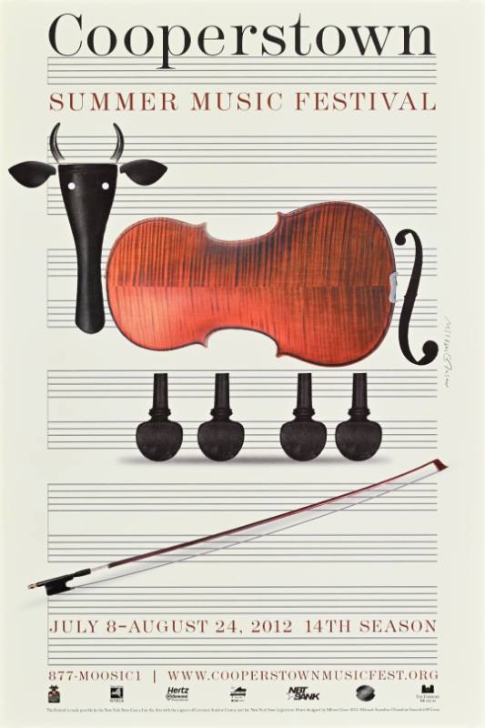 A poster of a cow made out of a violin