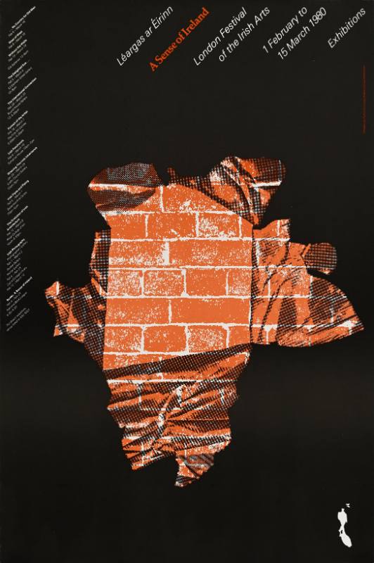 A poster of a black page torn away to reveal a red brick wall