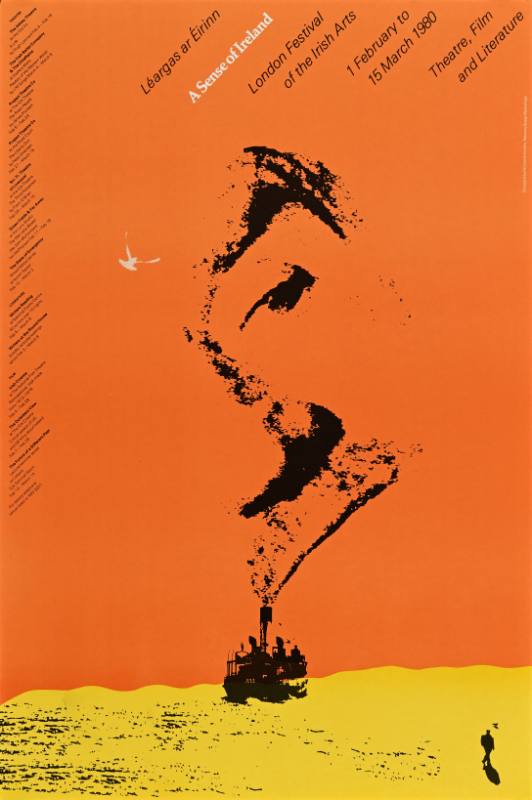 A poster of a boat with smoke coming out of the stacks