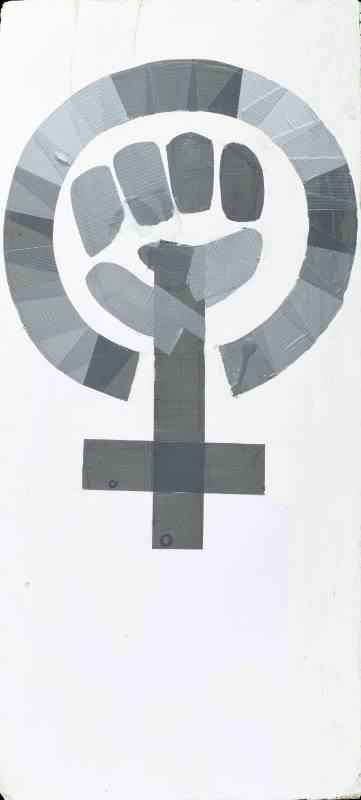 A poster of a black fist in a circle above a cross