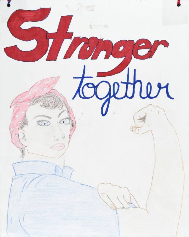 A poster of a drawing of Rosie the Riveter 