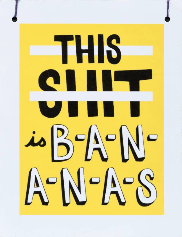 A poster with white text on a yellow background