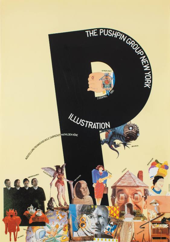 A poster featuring a big letter 