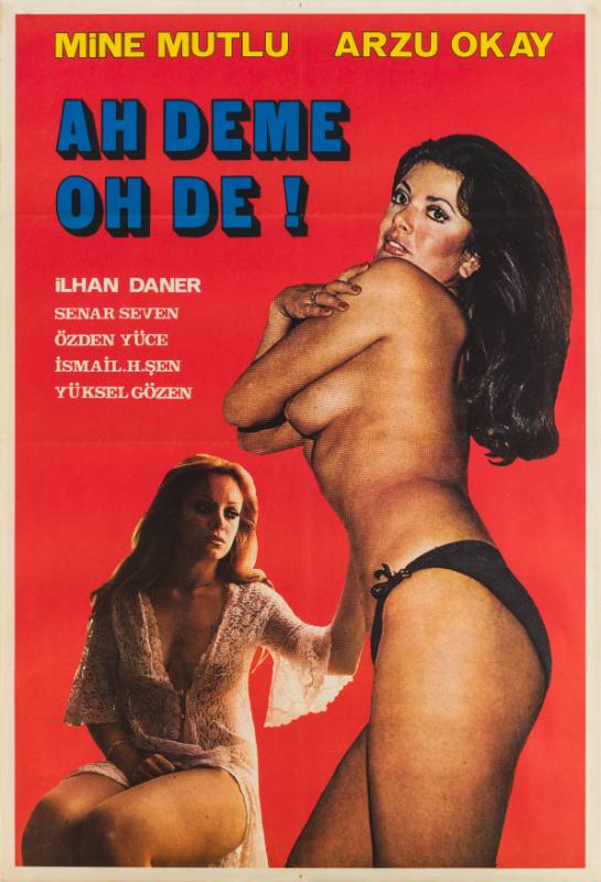 A photomontage poster of a topless woman crossing her arms over her chest and a woman in lingerie.