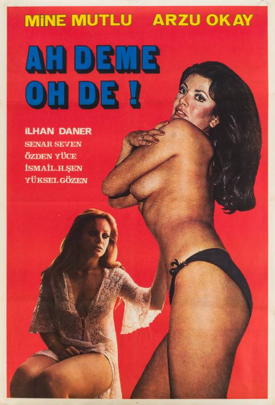 A photomontage poster of a topless woman crossing her arms over her chest and a woman in lingerie.
