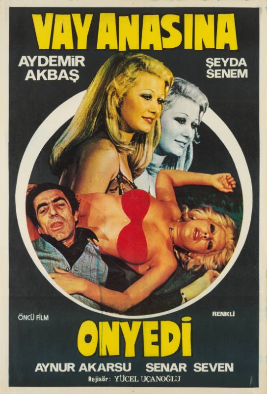 A poster of a woman lying on her back surrounded by men and women.