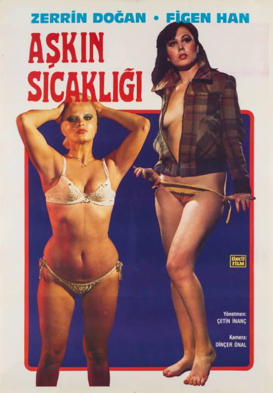 A poster of a woman wearing white underwear and a woman in a plaid jacket and a bikini bottom.
