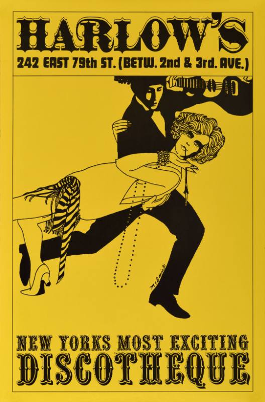 A poster of a man and a woman dressed as a flapper with a cigarette dancing.