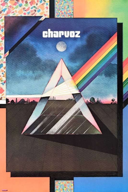 A poster of a prism in the moonlight splitting a beam of light into a rainbow.