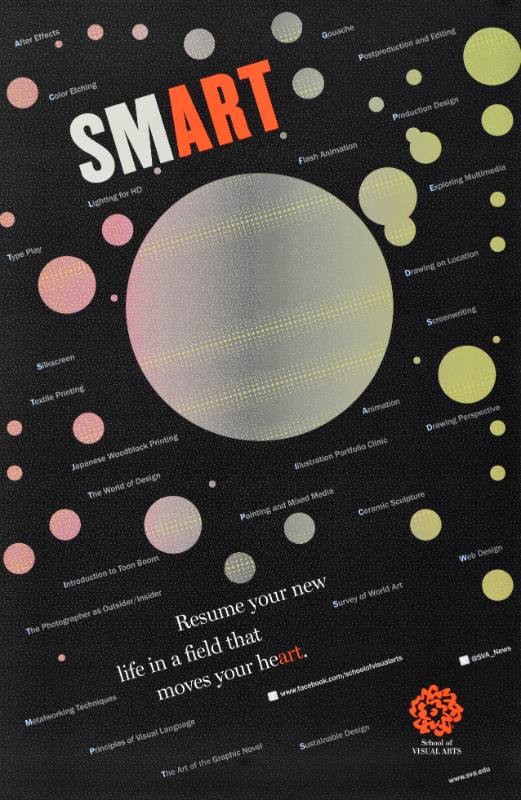 A poster covered with overlapping circles covered in a colored gradient.