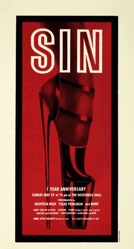 A poster of a very high heeled shoe.