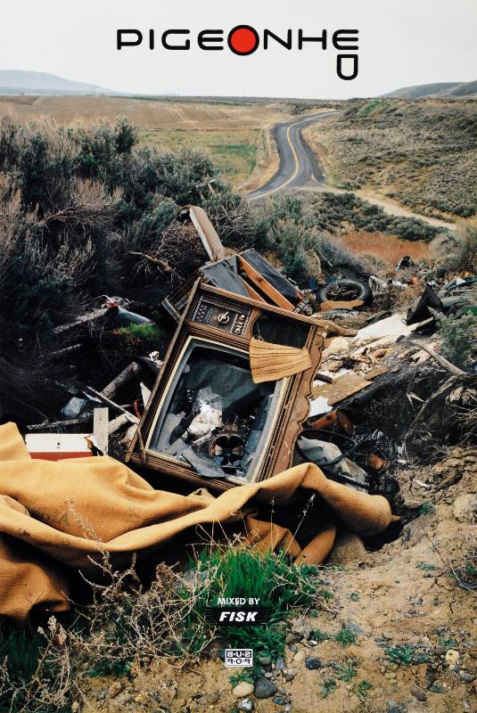 A poster of a pile of garbage along a road.
