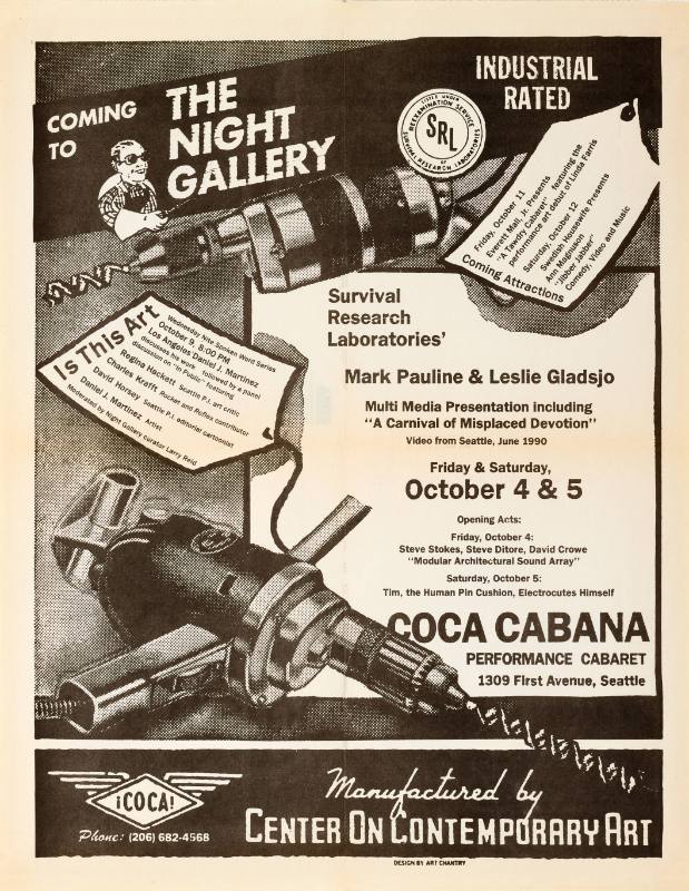 A poster of two black and white spiral industrial drills.