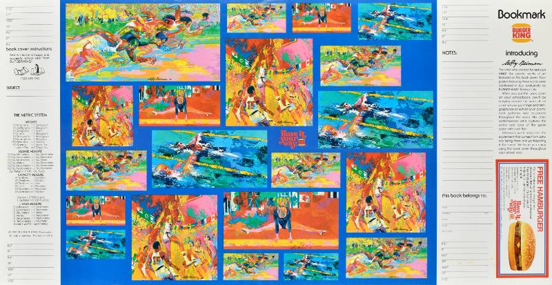 A poster made out of small impressionist sketches of Olympic athletes.