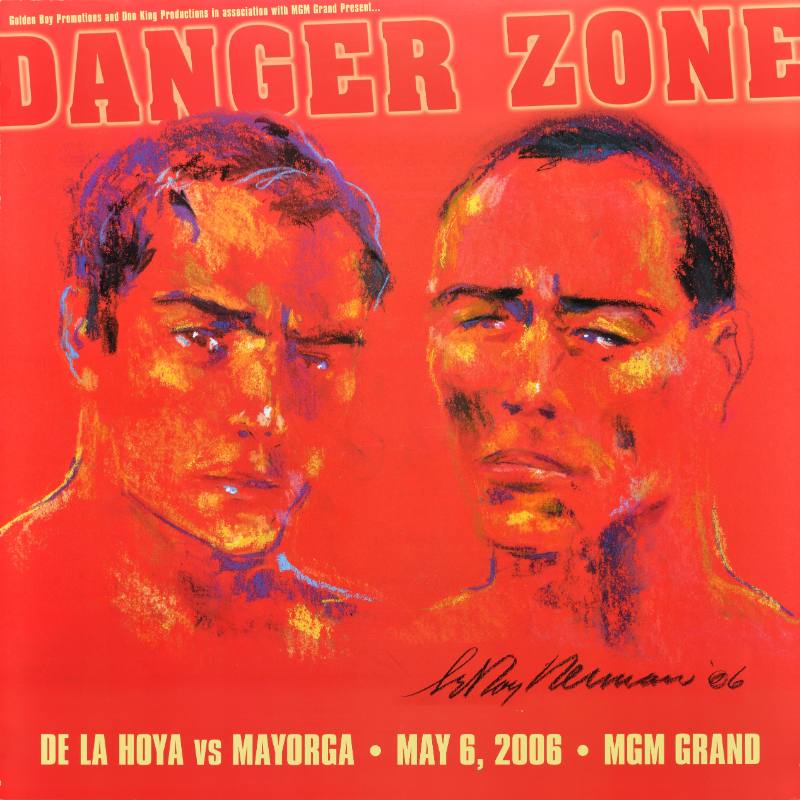 A poster of two red portraits of men with very short black hair and furrowed brows.