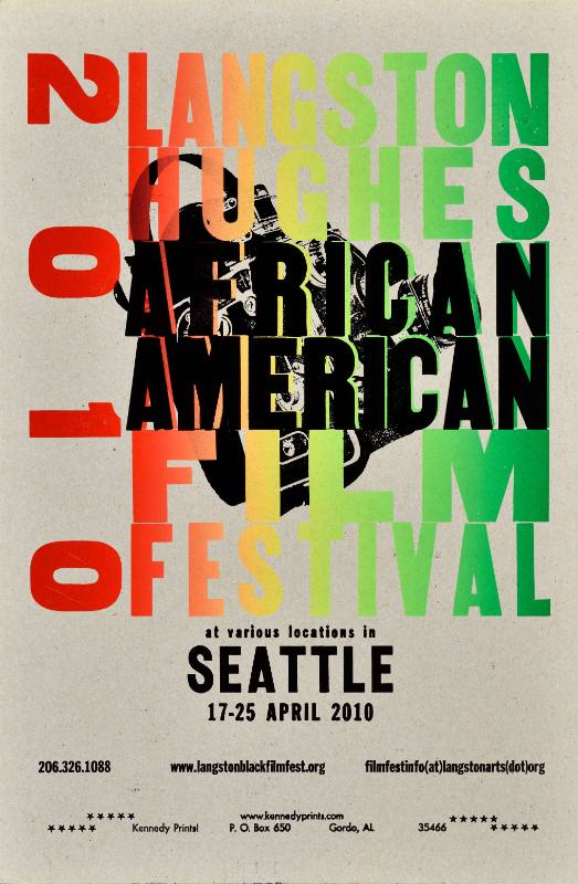 A poster of a vintage handheld film camera behind text with a red, yellow and green gradient.