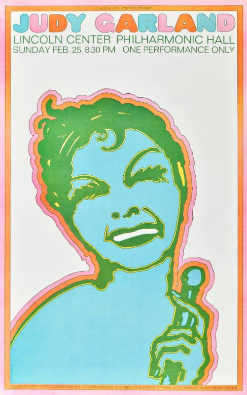 A psychedelic poster of a white woman with short hair.