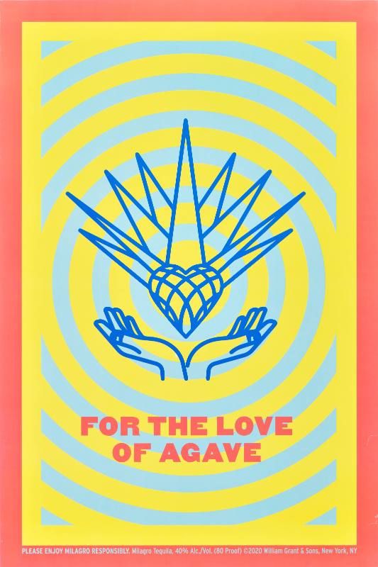 A poster of two open hands below blue outlined heart with a grid on it with spikes sprouting out of it.