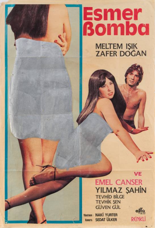 A poster of a brown haired woman with her torso covered in blue paint in front of a shirtless man.